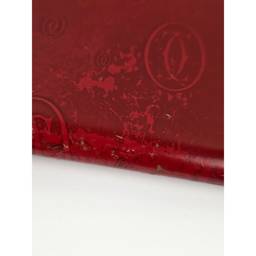 Cartier Happy Birthday Snap Embossed Leather Wallet Burgundy Red Patent Brown - Picture 14 of 15